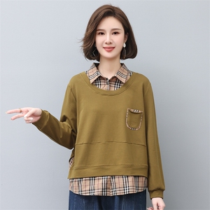 时尚宽松加厚保暖女装卫衣 舒适百搭格子拼接设计 适合秋冬季节穿着图片