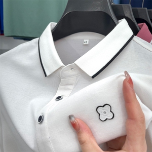 2023夏季新款短袖t恤男潮流翻领POLO衫男士薄款体恤上衣服图片