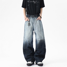 WD920-风格店数据渐变洗水弯刀牛仔裤(P65X98)3，男装牛仔裤，电商C315