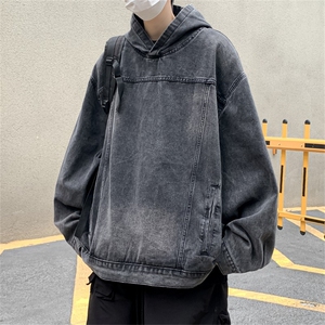 做旧水洗连帽牛仔卫衣男女秋街头风宽松情侣外套夹克男XX07 P62图片