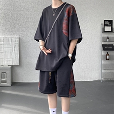 8XL-M民族风潮拼接休闲运动套装男夏季学生短袖短裤TZ38001P60，男装休闲套装，电商B312