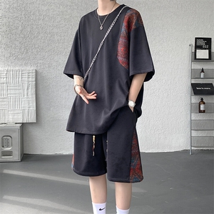 8XL-M民族风潮拼接休闲运动套装男夏季学生短袖短裤TZ38001P60图片