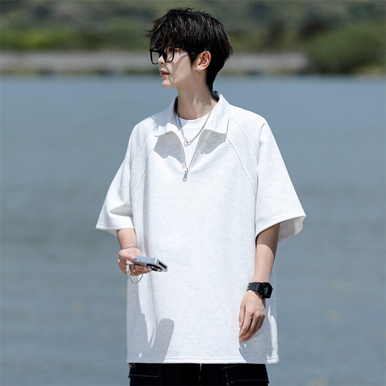 8XL-M半拉链t恤短袖POLO衫男款夏季美式翻领宽松大码半袖DT008P45,男装T恤,电商B312