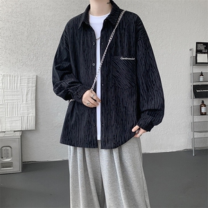 衬衫男秋季新款港风宽松灯芯绒扎染刺绣长袖衬衣CS8102-P42图片