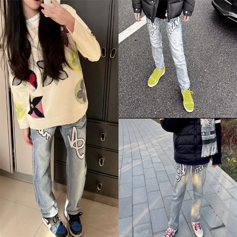 美式高端浅色贴布男女修身直筒高街潮牌牛仔裤SK0325P41,男装牛仔裤,星座1112-1