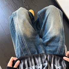 美式高街重工水洗宽松牛仔裤长裤A014-DY23309-P58控78，男装牛仔裤，电商A014
