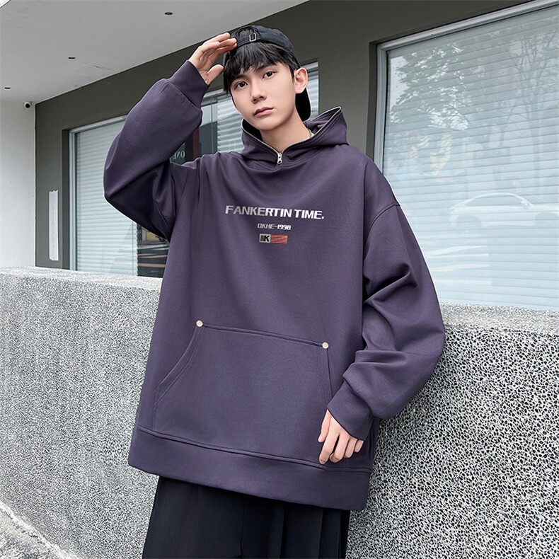 W966-P63M-6XL秋季美式重磅酷丝棉加绒加厚套头连帽拉链卫衣,男装卫衣,星座109-1