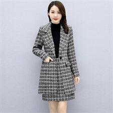 单件/两件套洋气格子毛呢套装职业裙2025春秋季韩版女装气质外套，女装套装/套裙，香莘料
