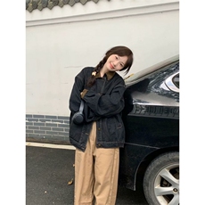 美式复古牛仔外套女春秋新款设计感宽松显瘦夹克上衣L88688-P75，男装工装外套，星座1008