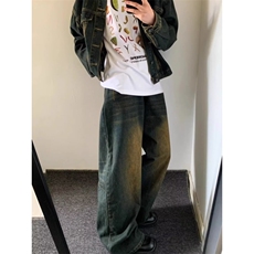 美式复古做旧牛仔裤男潮牌宽松直筒裤水洗阔腿长裤YA292-P47，男装牛仔裤，星座208-5