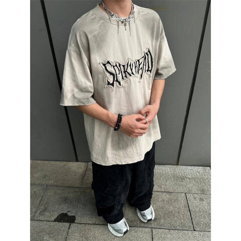 嘻哈美式ins复古做旧夏季短袖T恤高级感情侣半袖上衣男LH3144-p50,男装T恤,星座1008