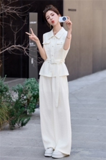 2026夏装新款简约时尚休闲马甲两件套裤，女装套装/套裙，美沁