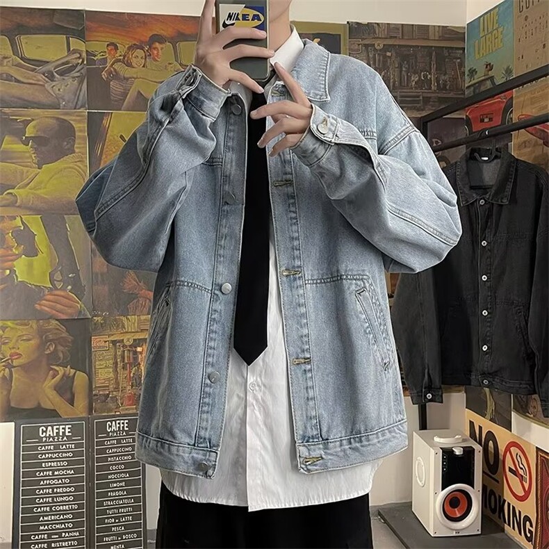 牛仔外套男韩版潮流痞帅衣服炸街工装夹克春秋原宿风外衣J409,男装夹克,星座1116A-1（原606A）