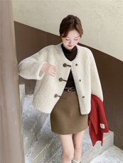 杏色短款小香风羊羔毛外套女2025冬新款小个子保暖加厚毛茸茸上衣，女装短外套，浙宝210（原浙宝191）