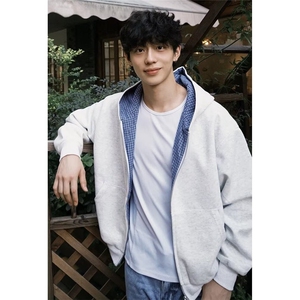 美式高街双面穿外套春秋cleanfit情侣宽松连帽卫衣男LHJ1099-P68图片