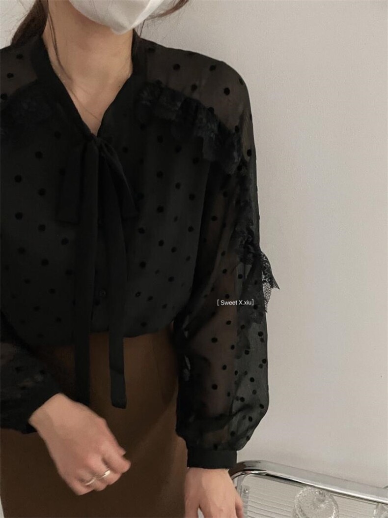 波点雪纺纱衬衣，其它，新袖
