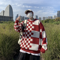 秋款男针织衫圆领套头毛衣棋盘格休闲打底外套M696P40，男装针织衫/毛衣，星座1013-1