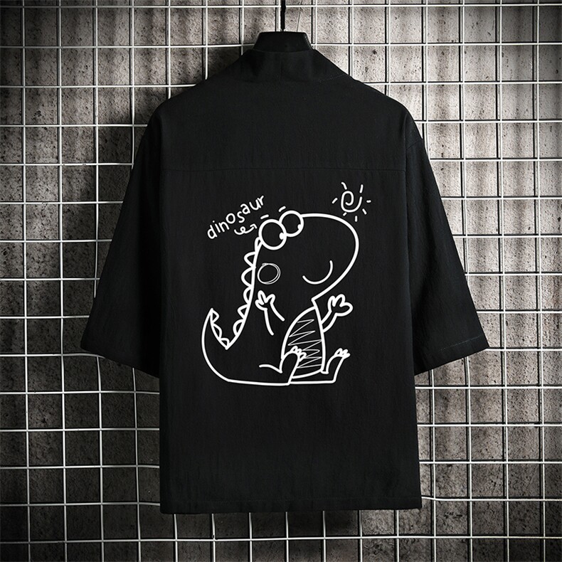 HF59172-P40风汉服男开衫外套七分袖道袍网格挂拍,男装民族服装,电商A040A