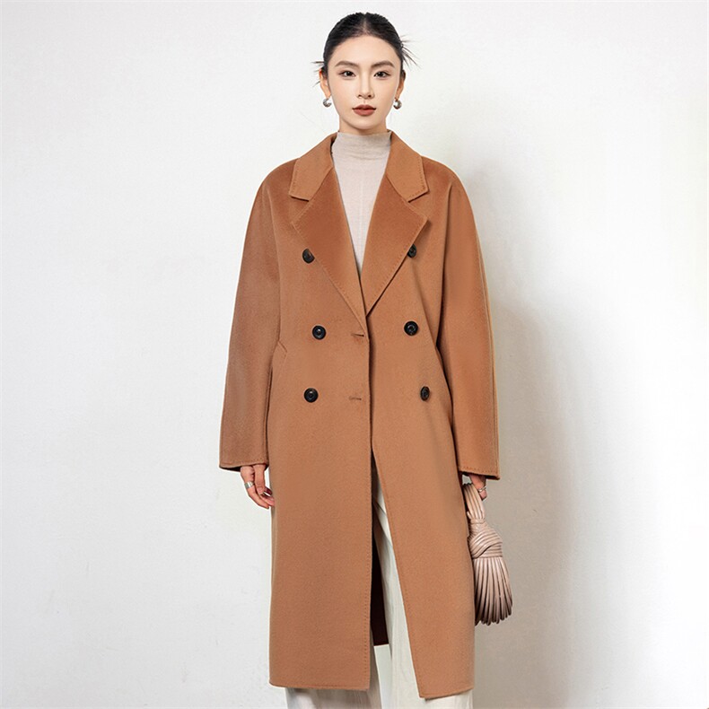 2025秋冬百搭时尚简约翻领纽扣长袖针织衫，女装羊绒大衣，黛娇羊绒