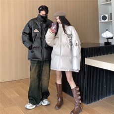 23冬装新款美式复古徽章皮棉服pu情侣棉衣面包服外套男D333P118，男装棉衣，电商A335-1（原A458）