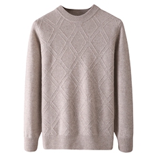 秋冬季羊毛男士七针加厚圆领大菱形羊毛衫，男装羊毛衫，君贝羊绒