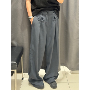 可调节腰扣西装裤高级垂感休闲裤男女夏秋季阔腿宽松长裤K610-P52图片