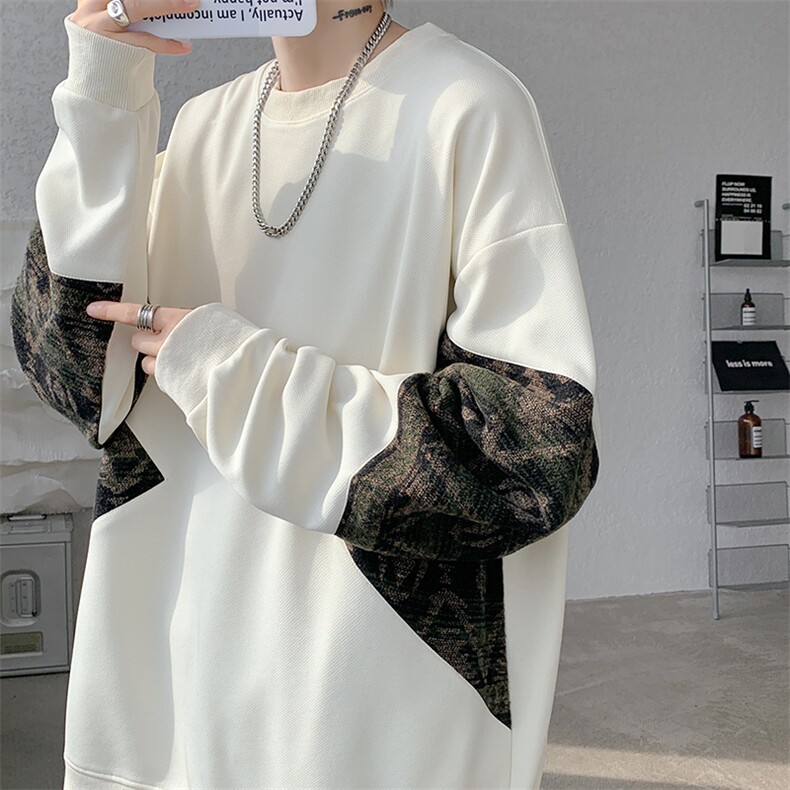 8XL-M 春秋季圆领拼接撞色民族风卫衣男新款潮牌上衣服WY005P58图片