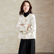 在仓~2026年春季刺绣相生花圆领纽扣落肩袖通勤外套双面穿提花，女装短外套，新依时派