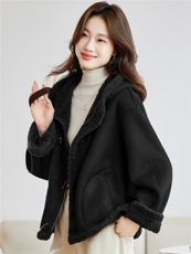 2025冬季时尚简约大方气质优雅显瘦休闲百搭潮流皮毛一体外套，女装羊羔毛/颗粒绒，独衣靓