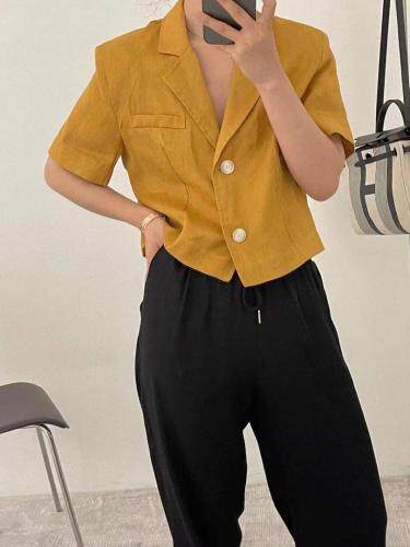 亚麻开扣小西装，女装西装，E·风尚