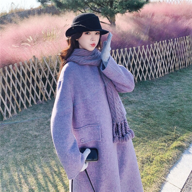 2025冬季新款紫色羊绒大衣70毛送围巾2C375-2508-P335-k488,女装毛呢外套,2C375