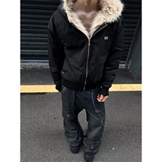 拉链新款青少年潮文艺潮流毛领连帽棉服宽松短款外套简约日系印花，男装棉衣，星座506A
