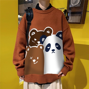 1港风新款宽松休闲中性情侣潮流印花毛衣男外套7775P55加绒P70图片