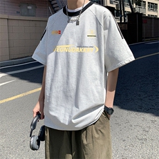 夏季美式高街重磅纯棉三条杠织带撞色男女短袖T恤ZD635-特P30，男装T恤，电商A486-1