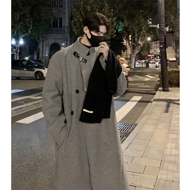 中长款毛呢大衣男款冬季英伦风过膝风衣飞机扣高级感韩系呢子外套图片