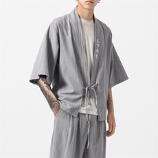 风夏季男女棉麻套装宽松汉服唐装短袖九分裤两件套TZ05/P85，男装休闲套装，钱塘713