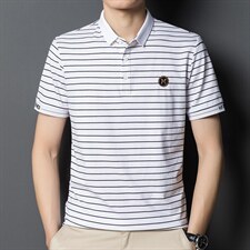 时尚条纹短袖T恤男薄翻领POLO衫夏季中年男士休闲百搭体恤衫男装,男装T恤,电商B212（原钱塘6029）