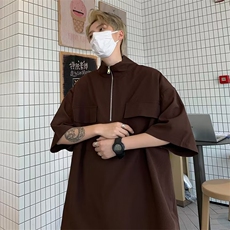 高级感半拉链短袖男款日式复古口袋设计衬衫P32，男装衬衫，星座1116-2