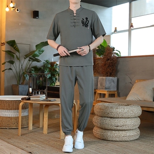 男士夏季冰丝短袖复古风唐装汉服中式居士服风套装ZT2301-P78图片