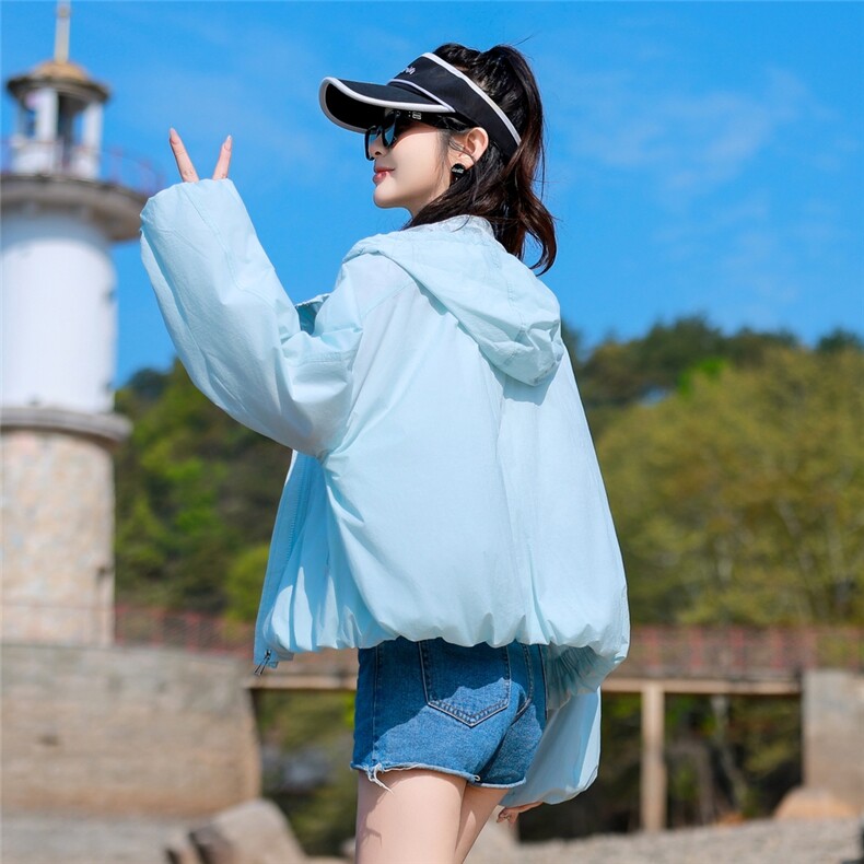 新面料内里蕾丝防晒衣女短款2025夏季新款宽松透气防晒服连帽上衣,女装防晒衣,可可小西