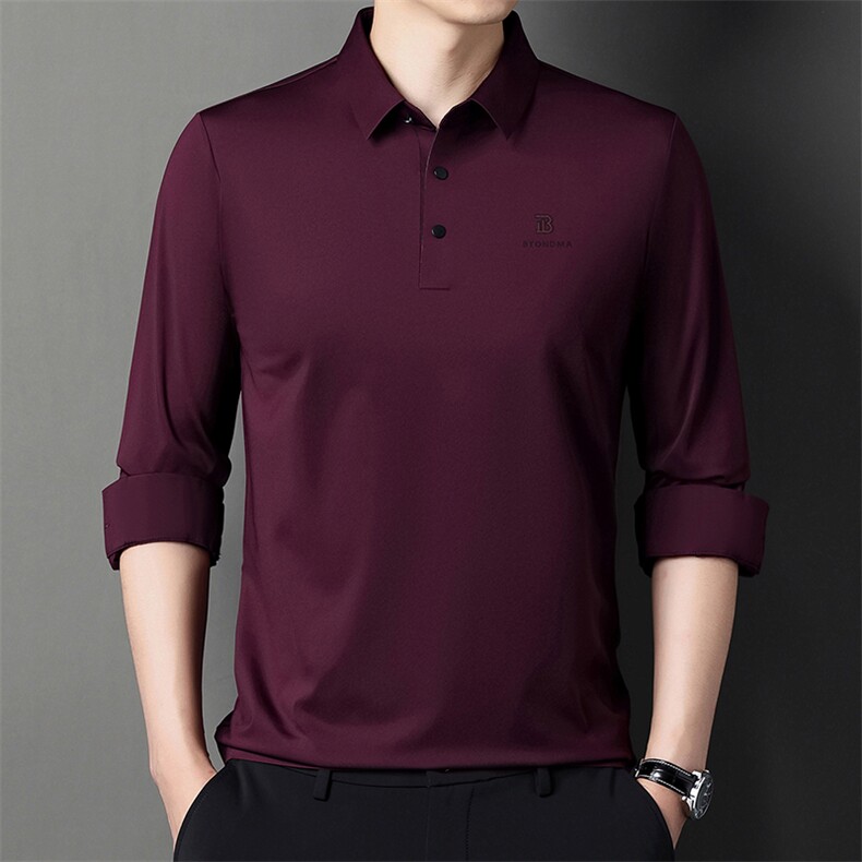长袖T恤男翻领纯色上衣服春季新款中年男士商务休闲体恤衫,男装T恤,电商B212（原钱塘6029）