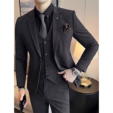 高级灰气质英伦风修身西服男2026秋冬新郎结婚礼服商务大码职业装，男装西服，星座506A