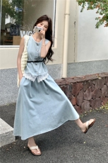 2025新款夏季时髦蕾丝拼接牛仔手套套装女高级感韩系半身裙两件套，女装套装/套裙，2C012