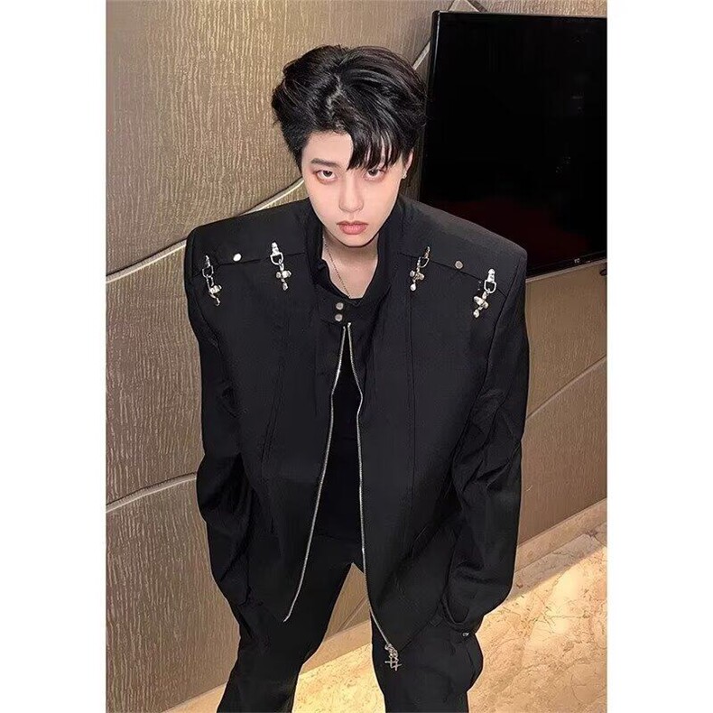 小众解构高级感西装男潮暗黑飞机扣设计痞帅拉链夹克外套，男装夹克，星座506A