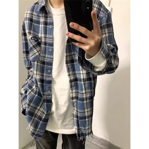 美式潮牌复古长袖衬衫男女春季新款学生格子外穿衬衣LWC088-P35