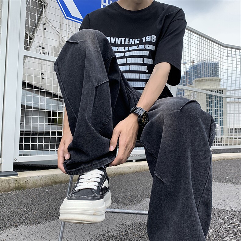 美式设计感牛仔裤男潮牌情侣长裤子小众阔腿宽松直筒裤G088-P45,男装牛仔裤,星座1008