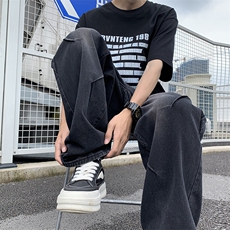 美式设计感牛仔裤男潮牌情侣长裤子小众阔腿宽松直筒裤G088-P45，男装牛仔裤，星座1008