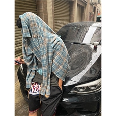 美式流苏破坏格子衬衫秋潮牌小众毛边设计男女衬衣外套CY1225-P31，男装衬衫，星座412-1