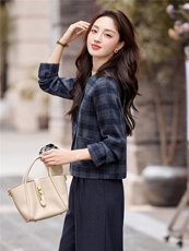 2025秋装新款简约时尚格纹女装外套，女装短外套，芭米依尚