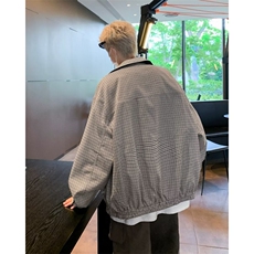 复古格纹肌理感宽松休闲两面穿夹克外套ins潮高级感开衫上衣服，男装夹克，星座716-4